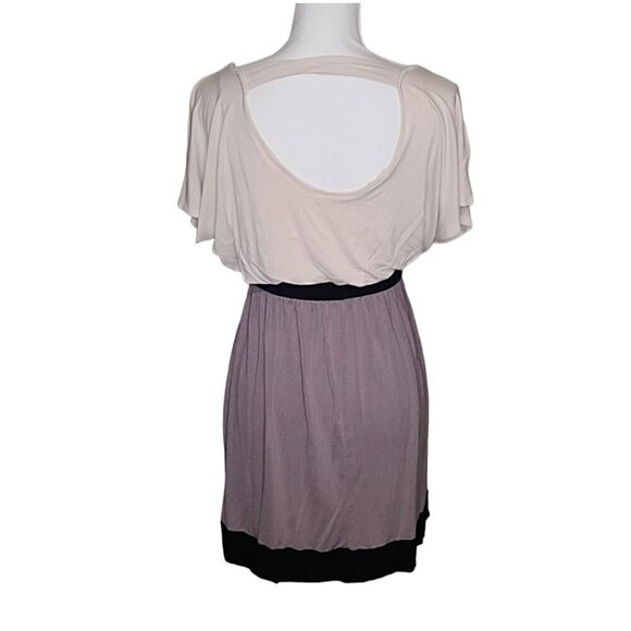 Women's Dress Knee Length LUSH Color Block Gray Cream Black Short Sleeves - Picture 7 of 7